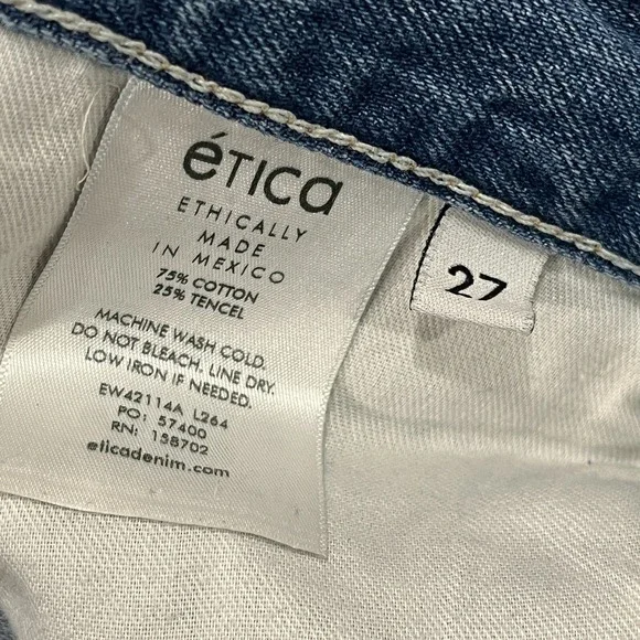 Etica Jeans Women's 27 Denim Straight Distressed‎ High-Rise Y2K 28x24.5 Baggy